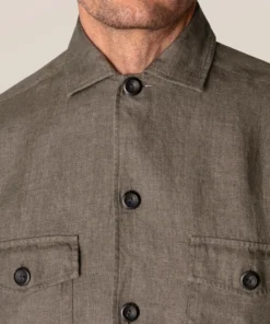 Off The Water Eton Khaki Linen Over Shirt