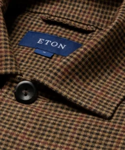 Off The Water Eton Brown Checked Cotton Wool Cashmere Over Shirt
