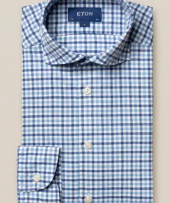 Eton Blue Checks Cotton And Silk