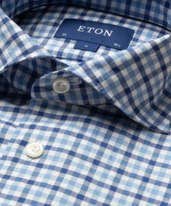 Eton Blue Checks Cotton And Silk