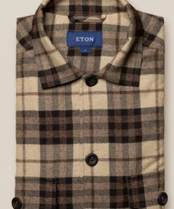Off The Water Eton Brown Cotton Check Cotton Wool Cashmere Overshirt